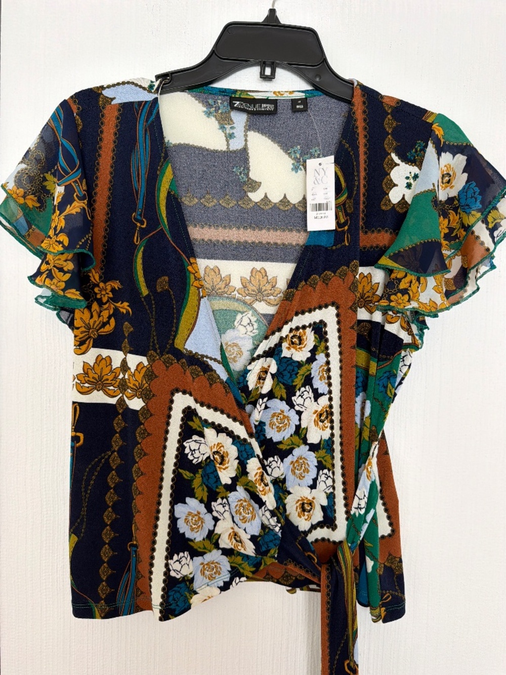 New York & Company 7th Avenue Printed Wrap Top Size M NWT